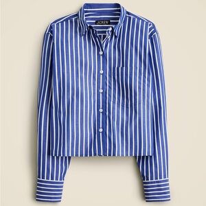 J.Crew Blue and White Striped Button-Up Shirt Cropped Size 6